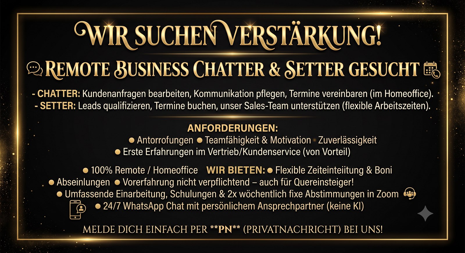 Wir suchen Verstärkung – Remote Business Chatter & Setter gesucht
